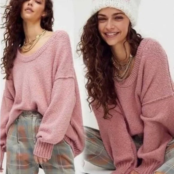 🌿|NWOT| Free People Brookside Tunic Sweater in Alpine Rose - Picture 2 of 13